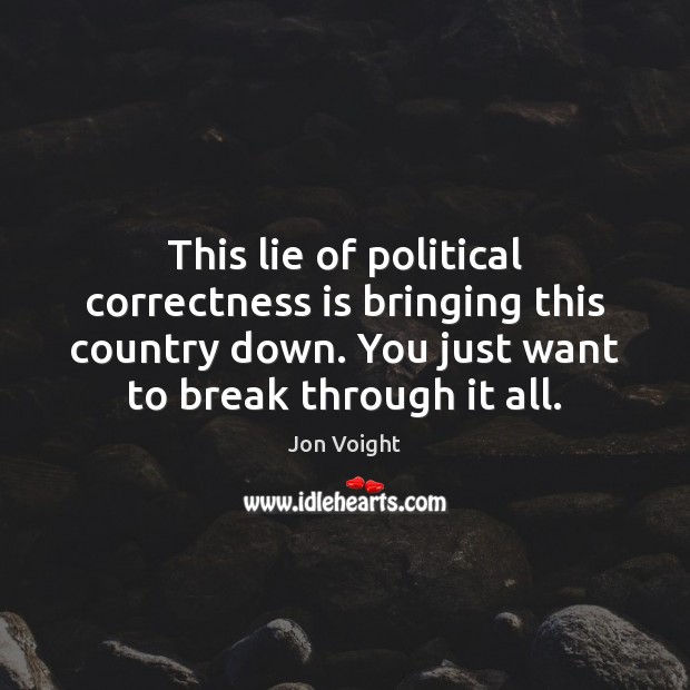 This lie of political correctness is bringing this country down. You just Jon Voight Picture Quote