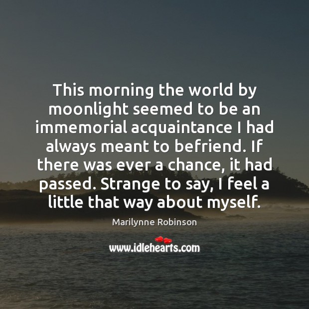 This morning the world by moonlight seemed to be an immemorial acquaintance Marilynne Robinson Picture Quote