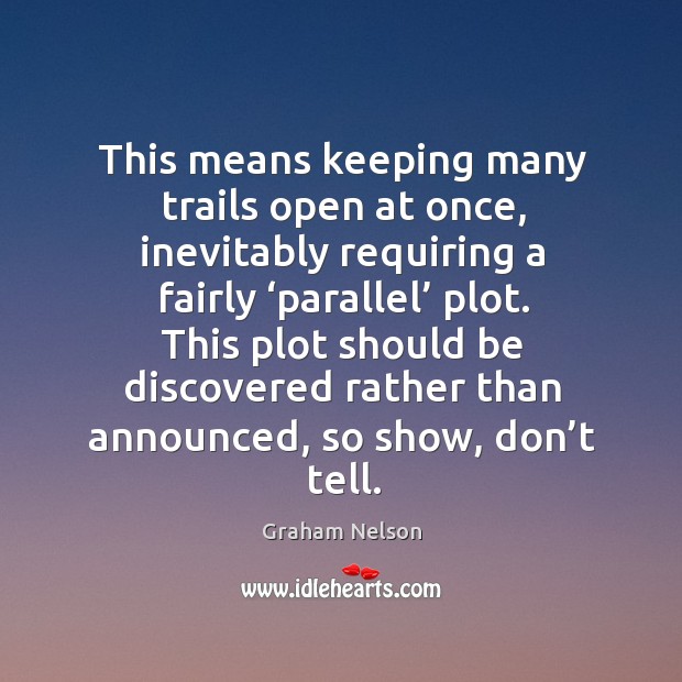 This plot should be discovered rather than announced, so show, don’t tell. Graham Nelson Picture Quote