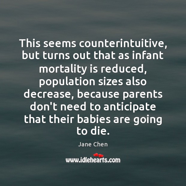 This seems counterintuitive, but turns out that as infant mortality is reduced, Jane Chen Picture Quote