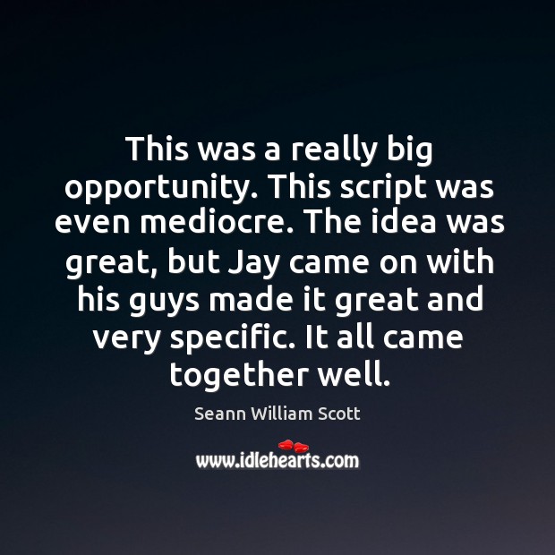 This was a really big opportunity. This script was even mediocre. Seann William Scott Picture Quote