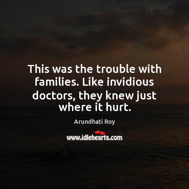 This was the trouble with families. Like invidious doctors, they knew just where it hurt. Arundhati Roy Picture Quote