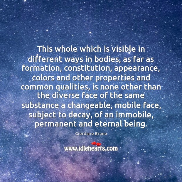 This whole which is visible in different ways in bodies, as far Giordano Bruno Picture Quote