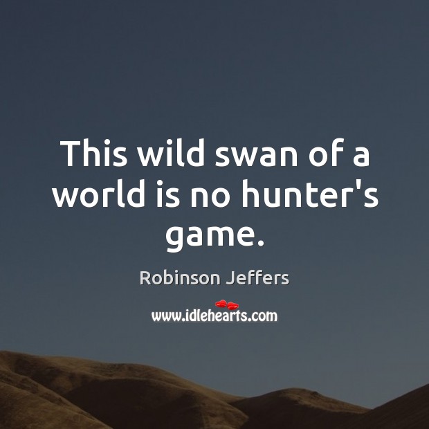 This wild swan of a world is no hunter’s game. Robinson Jeffers Picture Quote