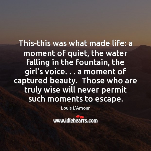 This-this was what made life: a moment of quiet, the water falling Louis L’Amour Picture Quote