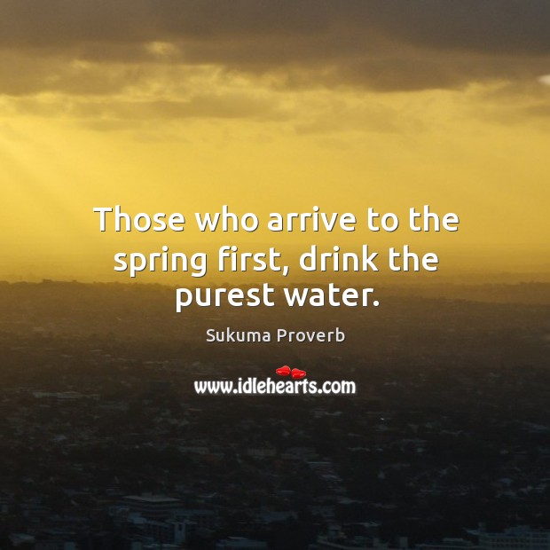 Those who arrive to the spring first, drink the purest water. Sukuma Proverbs Image