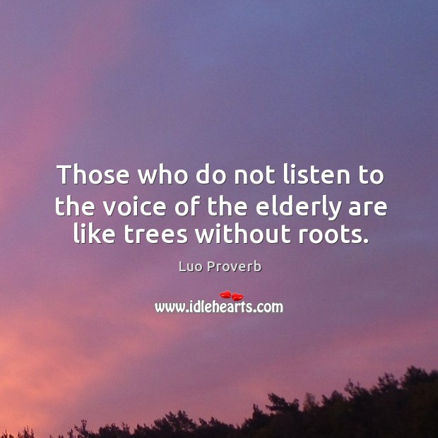 Those who do not listen to the voice of the elderly are like trees without roots. Luo Proverbs Image