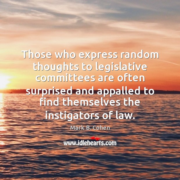 Those who express random thoughts to legislative committees are often surprised and Mark B. Cohen Picture Quote