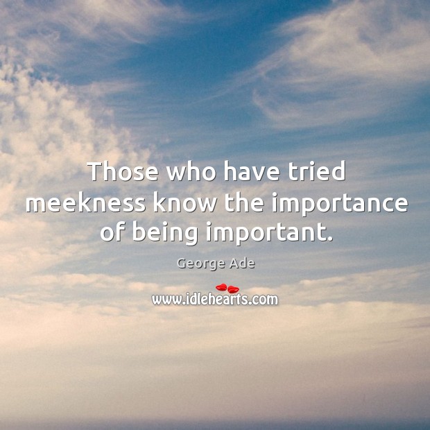 Those who have tried meekness know the importance of being important. George Ade Picture Quote