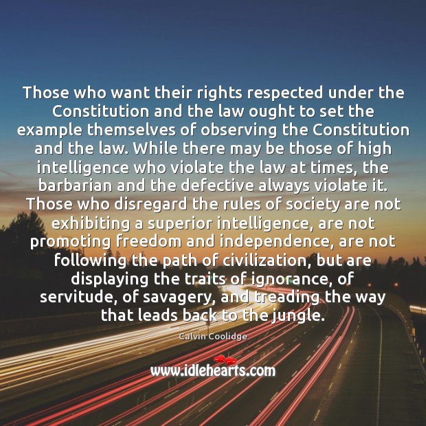 Those who want their rights respected under the Constitution and the law Calvin Coolidge Picture Quote