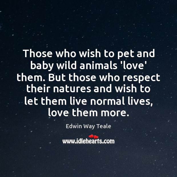 Those who wish to pet and baby wild animals ‘love’ them. But Edwin Way Teale Picture Quote