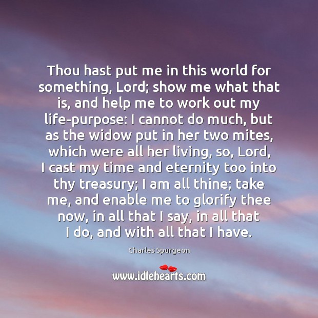 Thou hast put me in this world for something, Lord; show me Image