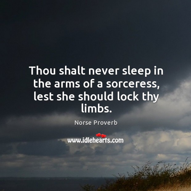 Thou shalt never sleep in the arms of a sorceress, lest she should lock thy limbs. Norse Proverbs Image