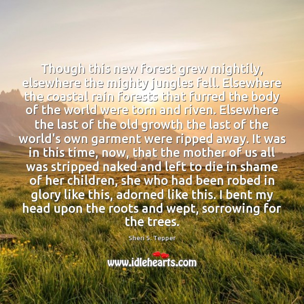 Though this new forest grew mightily, elsewhere the mighty jungles fell. Elsewhere Sheri S. Tepper Picture Quote