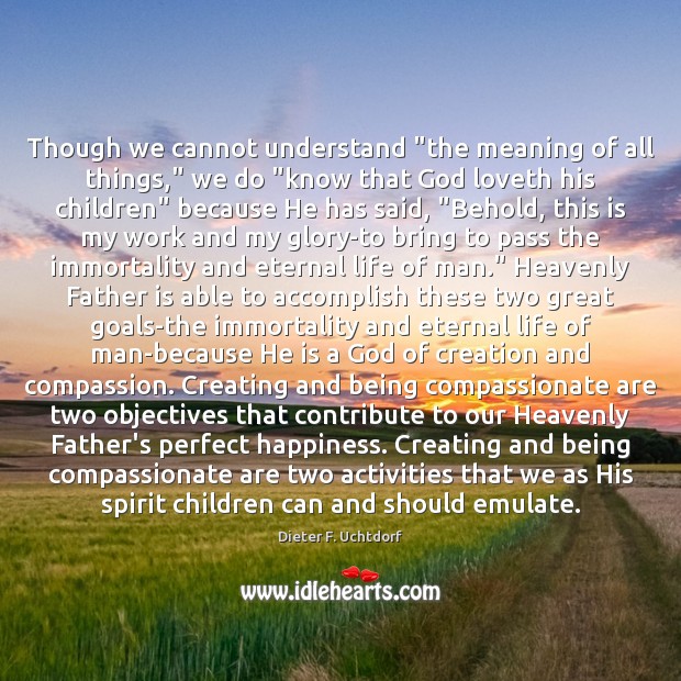 Though we cannot understand “the meaning of all things,” we do “know Dieter F. Uchtdorf Picture Quote