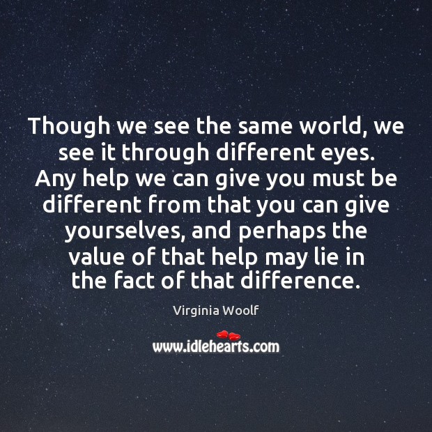 Though we see the same world, we see it through different eyes. Image