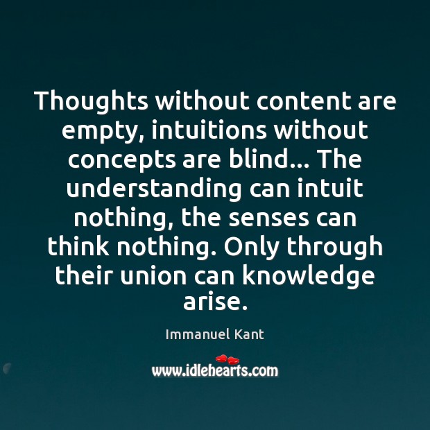Thoughts without content are empty, intuitions without concepts are blind… The understanding Immanuel Kant Picture Quote