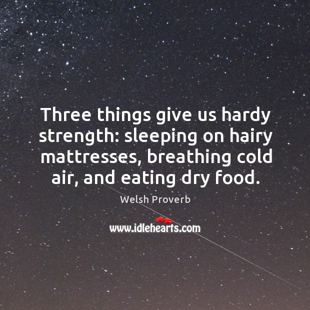 Three things give us hardy strength Welsh Proverbs Image