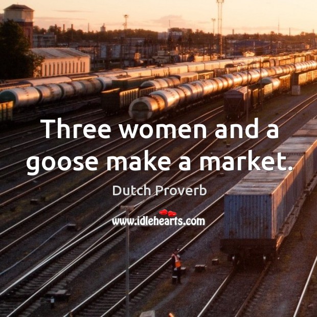 Three women and a goose make a market. Image
