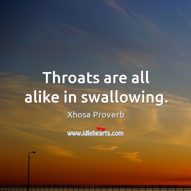 Throats are all alike in swallowing. Xhosa Proverbs Image