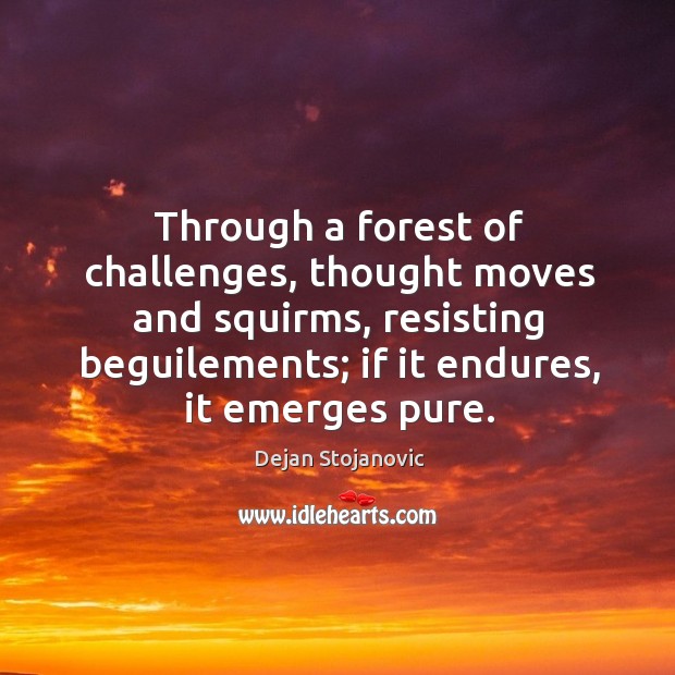 Through a forest of challenges, thought moves and squirms, resisting beguilements; if Dejan Stojanovic Picture Quote
