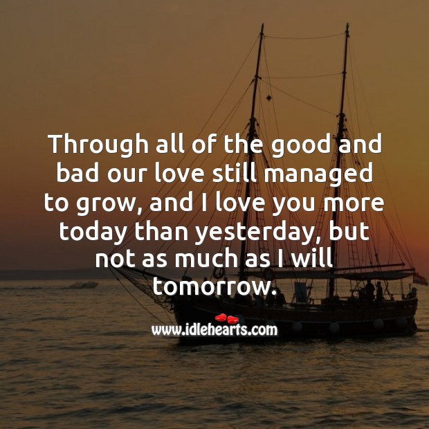 Through all of the good and bad our love still managed to grow, and I love you. Cute Love Quotes Image