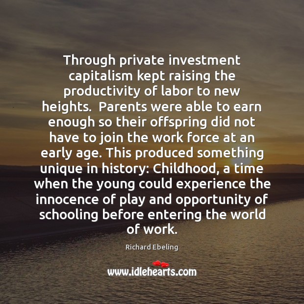 Through private investment capitalism kept raising the productivity of labor to new Richard Ebeling Picture Quote