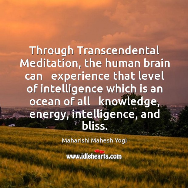 Through Transcendental Meditation, the human brain can   experience that level of intelligence Maharishi Mahesh Yogi Picture Quote
