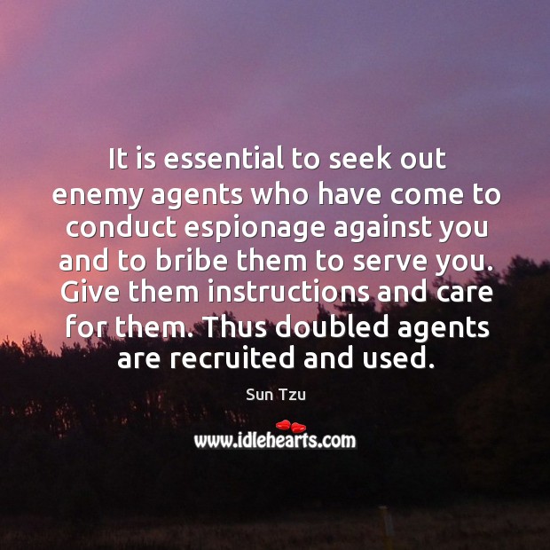 Thus doubled agents are recruited and used. Sun Tzu Picture Quote