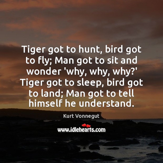 Tiger got to hunt, bird got to fly; Man got to sit Kurt Vonnegut Picture Quote