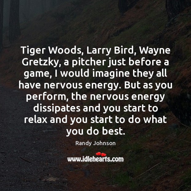 Tiger Woods, Larry Bird, Wayne Gretzky, a pitcher just before a game, Randy Johnson Picture Quote