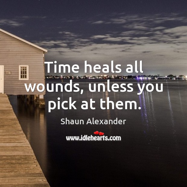 Time heals all wounds, unless you pick at them. Shaun Alexander Picture Quote