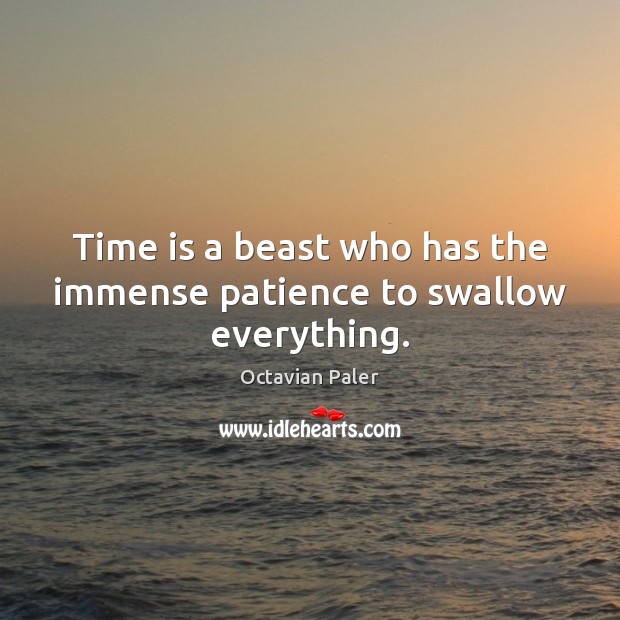 Time is a beast who has the immense patience to swallow everything. Octavian Paler Picture Quote