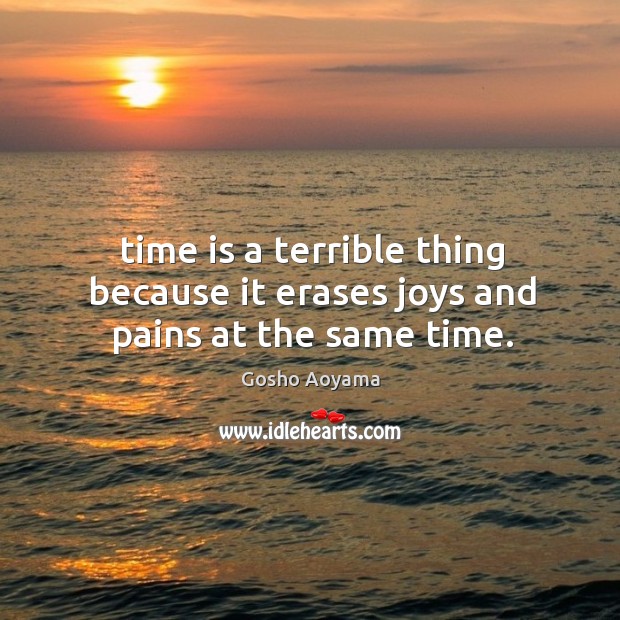 Time is a terrible thing because it erases joys and pains at the same time. Gosho Aoyama Picture Quote