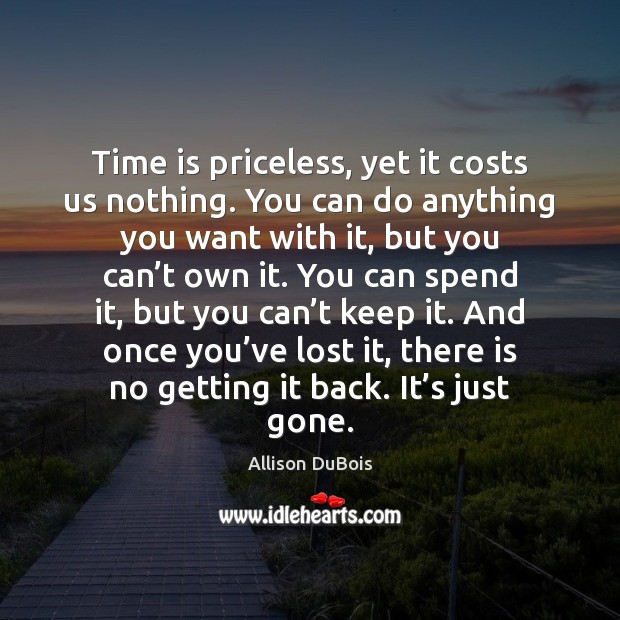 Time is priceless, yet it costs us nothing. You can do anything Allison DuBois Picture Quote