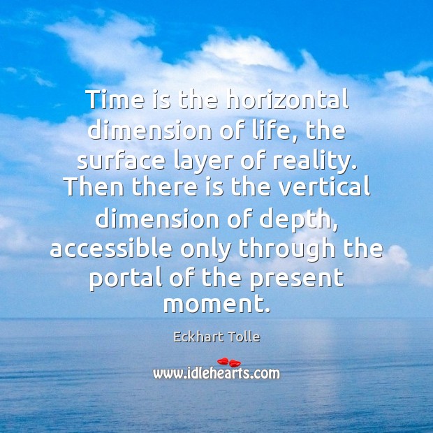 Time is the horizontal dimension of life, the surface layer of reality. Eckhart Tolle Picture Quote