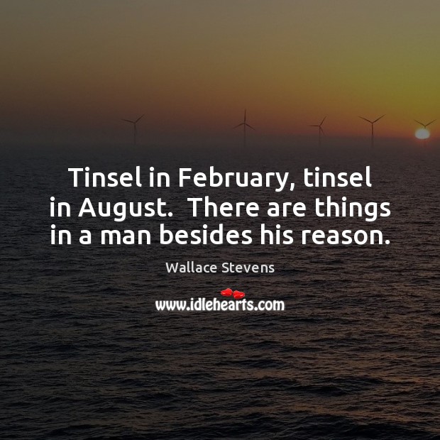 Tinsel in February, tinsel in August.  There are things in a man besides his reason. Wallace Stevens Picture Quote