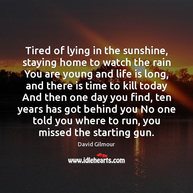 Tired of lying in the sunshine, staying home to watch the rain David Gilmour Picture Quote