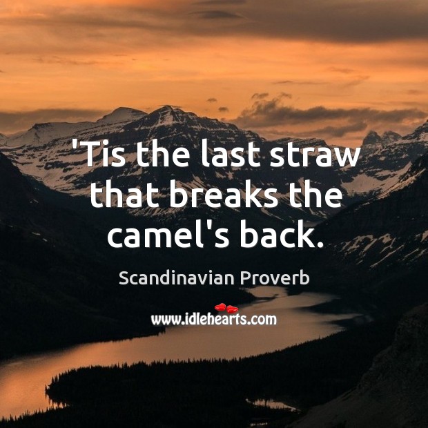 ’tis the last straw that breaks the camel’s back. Scandinavian Proverbs Image