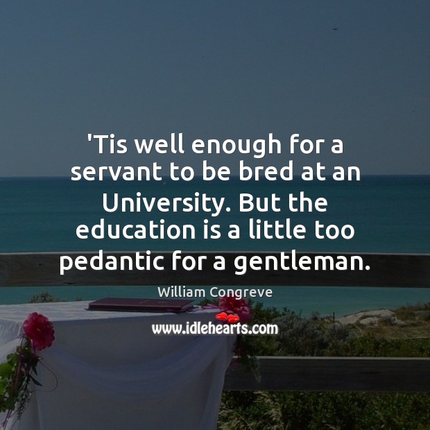 ‘Tis well enough for a servant to be bred at an University. William Congreve Picture Quote