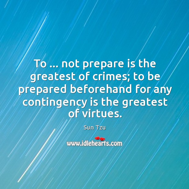 To … not prepare is the greatest of crimes; to be prepared beforehand Sun Tzu Picture Quote