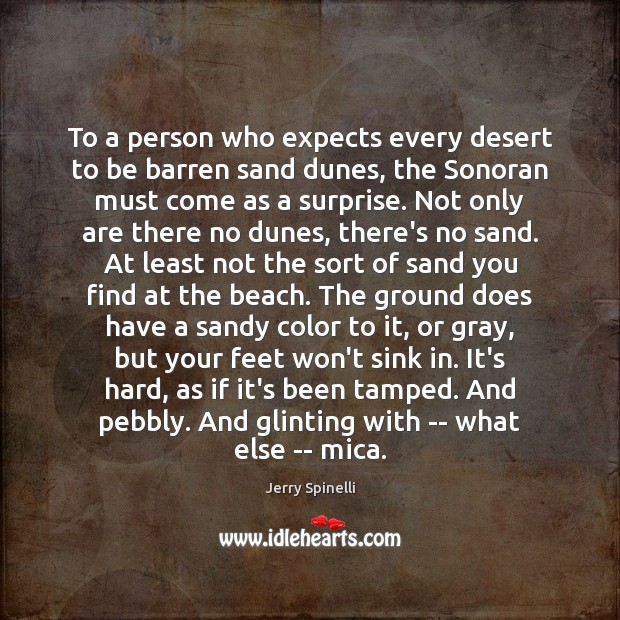 To a person who expects every desert to be barren sand dunes, Jerry Spinelli Picture Quote