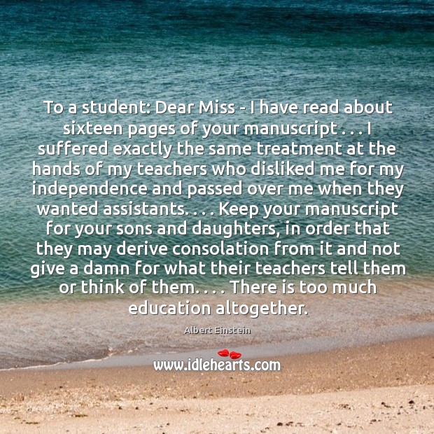 To a student: Dear Miss – I have read about sixteen pages Image