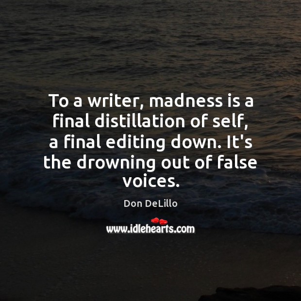 To a writer, madness is a final distillation of self, a final Don DeLillo Picture Quote