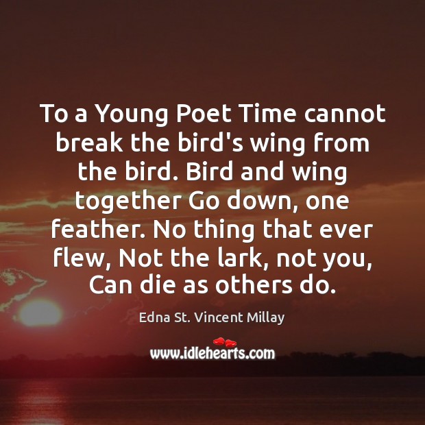 To a Young Poet Time cannot break the bird’s wing from the Edna St. Vincent Millay Picture Quote