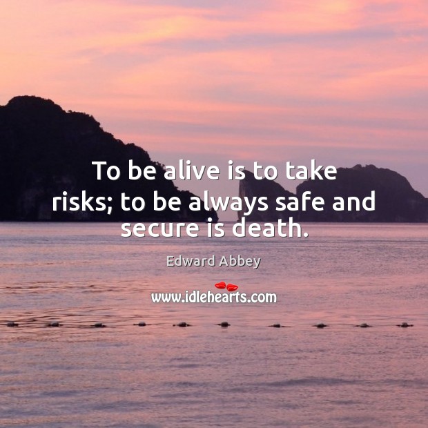 To be alive is to take risks; to be always safe and secure is death. Edward Abbey Picture Quote