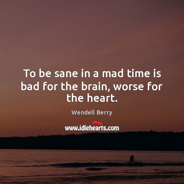 To be sane in a mad time is bad for the brain, worse for the heart. Wendell Berry Picture Quote
