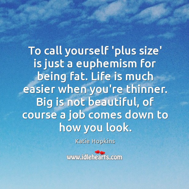 To call yourself ‘plus size’ is just a euphemism for being fat. Katie Hopkins Picture Quote