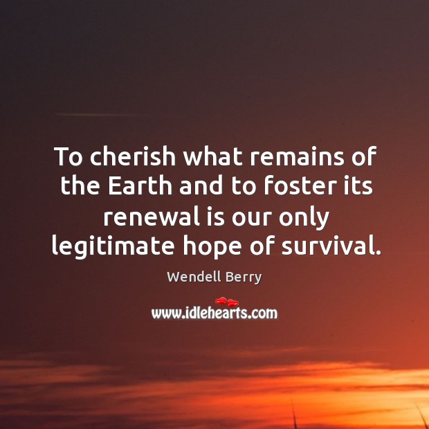 To cherish what remains of the earth and to foster its renewal is our only legitimate hope of survival. Image