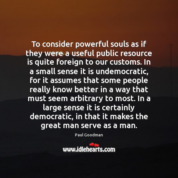 To consider powerful souls as if they were a useful public resource Paul Goodman Picture Quote